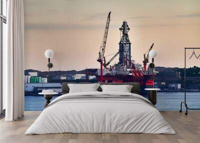 contruction site of oil platform on shore of norway Wall mural