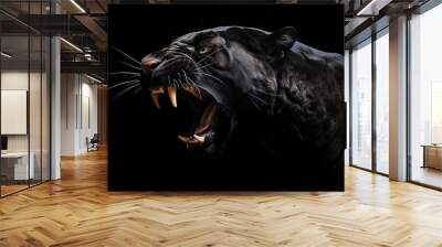 Black Panther Roar Portrait on Black Background Wall mural