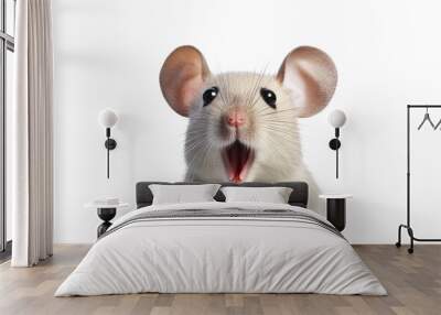 Close-up Funny Portrait of Surprised Mouse with Huge Eyes. AI generative. Isolated on White Background. Wall mural