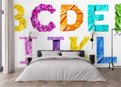 Colorful Paper Alphabet Isolated on White and PNG Transparent Background Wall mural