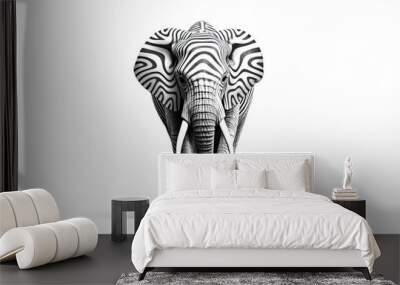 elephant with black and white zebra stripes. ai generative. isolated on white. Wall mural