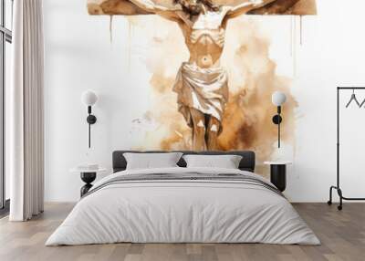 Jesus Christ Crucifixion Watercolor Illustration Isolated on White Background Wall mural