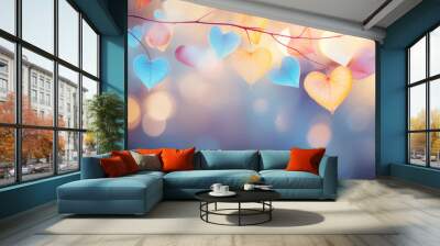 Leaves in the Shape of Heart Background, Autumn Love Mood Concept Wall mural