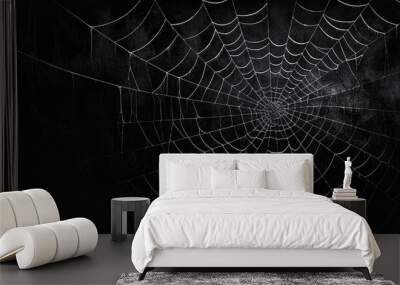 Spider Web Against Grunge Black Wall. Halloween Background Wall mural