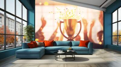 Winning Business Team Gold Trophy Blur Background. AI generative. Concept of success and achievement Office Team. Wall mural