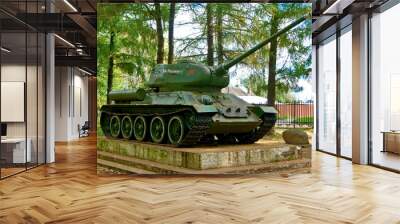 Tank-T-34 monument of the Second World War. Translation of the inscription on the tower of the tank: For the homeland! Kostroma, Russia. Wall mural