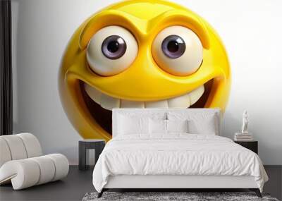 A bright yellow facial expression with wide eyes and a huge open-mouthed grin, conveying extreme happiness and joy, Wall mural