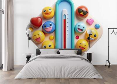 Digital Delights: Contemporary cartoon thermometer with a digital display, featuring bright colors and emoji-like icons. Wall mural