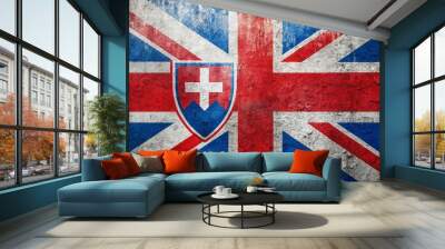 Grunge Panoramic Union Jack and Slovakia Flag Background for Creative Projects Wall mural