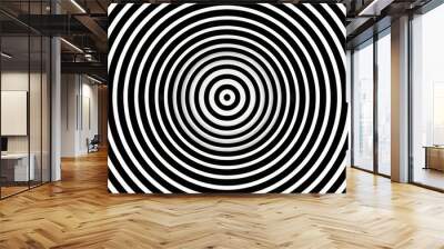 Minimalist design element featuring concentric black and white rings in a repeating pattern, creating a visually striking and versatile graphic background or overlay. Wall mural