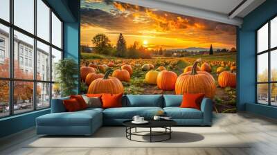 pumpkin patch autumn evening warm soft colors Wall mural