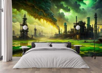 Putrid Acid Rain: Sickly green and yellow hues, toxic, corrosive, industrial Wall mural