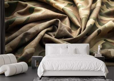 Rugged camouflage cotton fabric with subtle texture and natural folds, evoking a sense of military utility and durability in a neutral, earthy color palette. Wall mural