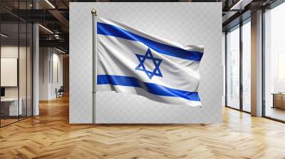 Vibrant blue and white Israeli national flag waving freely on transparent background in 4K high-resolution image, perfect for patriotic and cultural designs. Wall mural