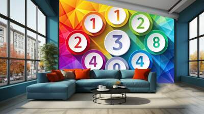 Vibrant colorful banners with bold white numbers from 1 to 10, arranged in a circular pattern on a modern geometric abstract graphic background. Wall mural