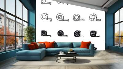 Measure tape line and glyph icon set. Simple outline and solid style collection. Meter, length, metric, size concept for app and web. Vector illustration isolated on white background. EPS 10. Wall mural