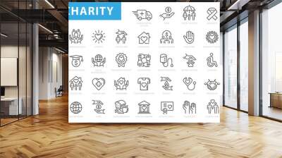 charity and donation icon set, line style Wall mural