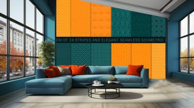 Collection of seamless geometric minimalistic patterns. Simple dotted and striped textures - endless backgrounds. Color textile repeatable prints. You can find seamless design in swatches panel Wall mural