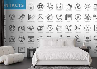 Contact us line icons set. Contact Us web icons in line style. Chat, support, message, phone, globe, point, chat, call, info - stock vector Wall mural