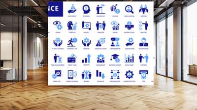 Finance icon set. With Concepts like Profit, Losses, Stock, Tax, Exchange, Budget, Funds, Earnings, Money and Revenue icons. Blue Colored Outline Icons Collection Wall mural