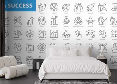 Growth and success line icons collection. Big UI icon set in a flat design. Thin outline icons pack. Vector illustration EPS10 Wall mural