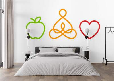 healthy lifestyle icons heart yoga and apple vector illustration EPS10 Wall mural