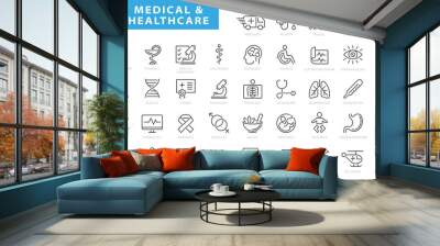 Medicine and Health symbols - minimal thin line web icon set. Outline icons collection. Simple vector illustration Wall mural