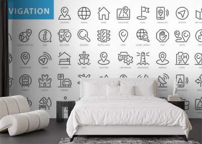 Navigation, location, GPS elements - thin line web icon set. Outline icons collection. Simple vector illustration Wall mural