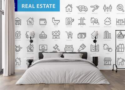 Real Estate minimal thin line web icon set. Included the icons as realty, property, mortgage, home loan and more. Outline icons collection. Simple vector illustration Wall mural