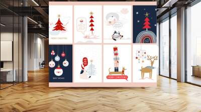 Set of christmas new year winter holiday greeting cards with xmas decoration Wall mural