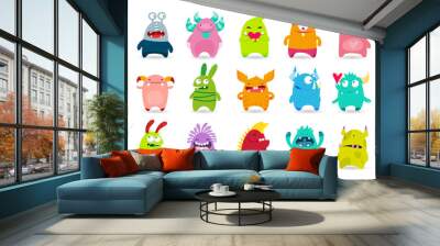 set of funny cute monsters. cartoon vector illustration Wall mural