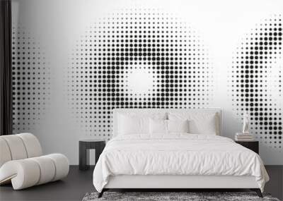 Set of simple halftones. Black gradient circles of dots. Dotwork. Vector illustration Wall mural