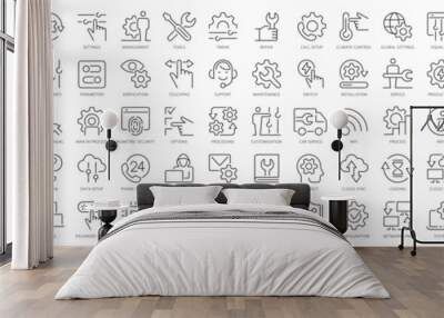 setting and setup line icons collection. operation, gear, processing, tools icons. ui icon set. thin Wall mural