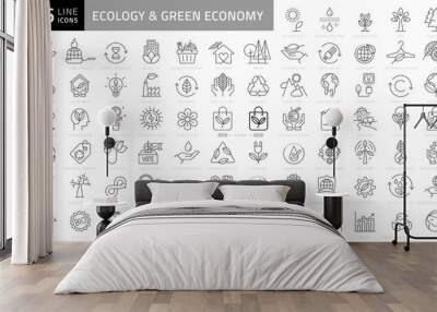 Vector Ecology and Green Energy Power Line Outline Icon Set. Pixel Perfect Editable Stroke Wall mural