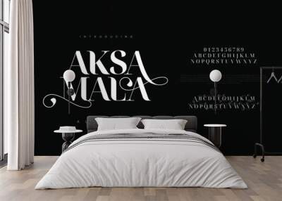 Aksamala swash luxury elegant alphabet letters and numbers. Vintage wedding typography classic serif font decorative vintage retro. creative vector illustration Wall mural