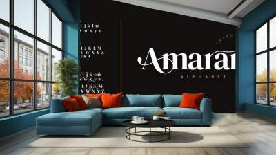 Amaranth elegant font alphabet uppercase lowercase and number. Classic lettering minimal fashion designs. Typography modern serif fonts regular decorative vintage concept. Vector illustration Wall mural