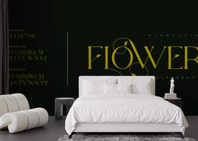 Flowers elegant font alphabet uppercase lowercase and number. Classic lettering minimal fashion designs. Typography modern serif fonts regular decorative vintage concept. Vector illustration Wall mural