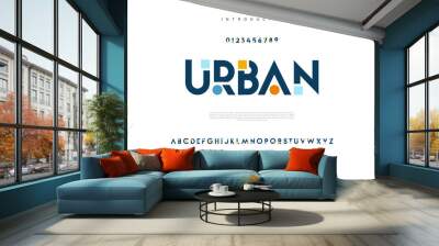 Urban abstract digital technology logo font alphabet. Minimal modern urban fonts for logo, brand etc. Typography typeface uppercase lowercase and number. vector illustration Wall mural