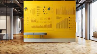 Creative market research visualization with modern design elements and clear data, on a bright yellow background Wall mural