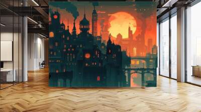 Futuristic Steampunk Clockwork City - Vector Flat Minimalistic Isolated Illustration Wall mural