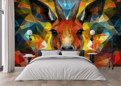 Geometric cubist kangaroo head with the face in a polygon abstract pattern Wall mural