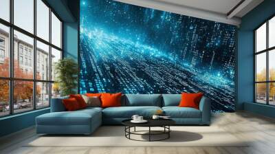 Luminous azure-tinted binary code backdrop with a glittering futuristic cyberpunk aesthetic for web banner copy space Wall mural