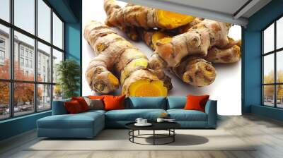 Vibrant Turmeric Roots Isolated on White Background Wall mural