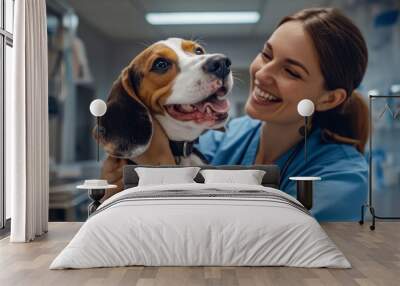 As a compassionate and dedicated veterinarian, I provide expert care for a Beagle in a veterinary clinic setting, ensuring the utmost wellbeing, comfort, and health of this treasured and beloved pet Wall mural