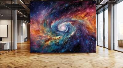 Abstract colorful vortex background. Swirling cosmos galaxy universe. Rainbow painting in space. Wall mural