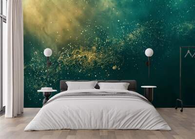 Abstract textured background wallpaper. Colorful paint wall with starry night colors. Underwater sunbeam in teal and gold.	
 Wall mural