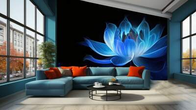 Bright neon blue colorful lotus flower bloom. Vivid waterlily closeup floral background. Wall mural