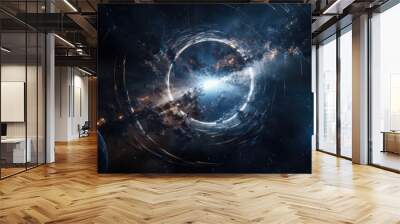 Solar eclipse space planet in the cosmos. Asteroid explosion big bang galaxy. Alien universe sci-fi moon landing. Solar system glowing travel at the speed of light. Wall mural