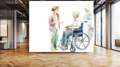 A disabled person in a wheelchair and a nurse Wall mural