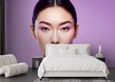 Beautiful asian model with luminose skin on colored background created with ai generative tools Wall mural